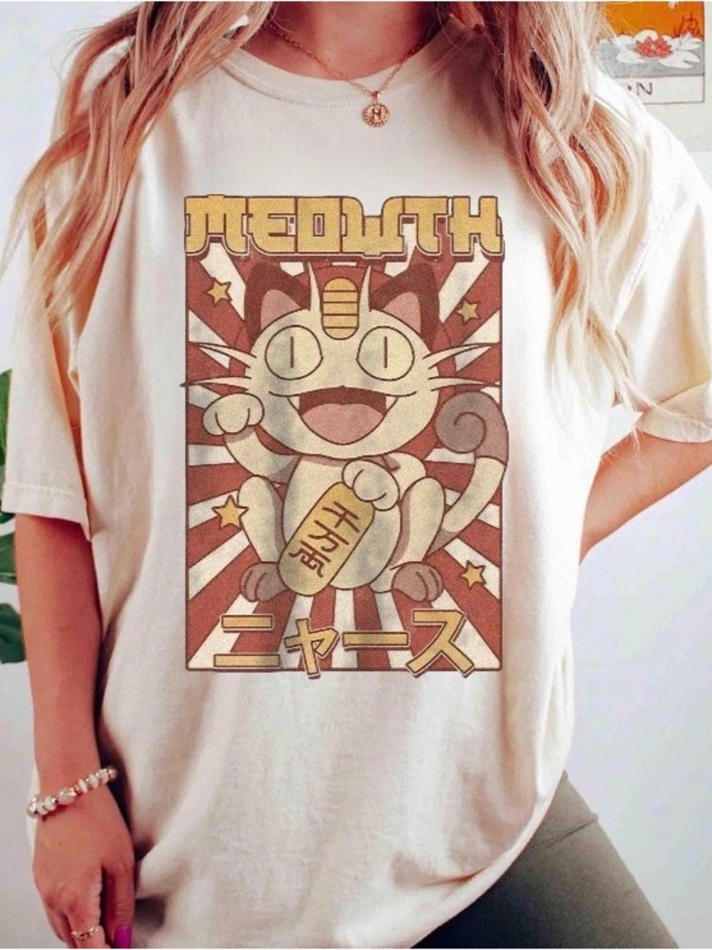Meowth Pokemon Lucky Cat Graphic Tee, Japanese Anime Comfort Color T-Shirt